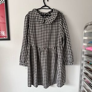 Black and White Gingham Mini Dress with Pan Collar Size 1XL